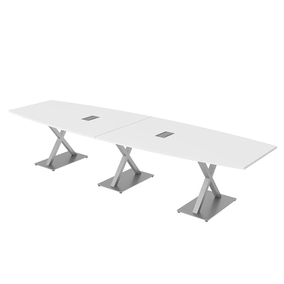 12 Person Modular Boat Shaped Powered Conference Table With X Bases