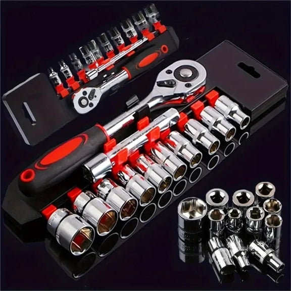 12-Piece 1/4" Drive Socket Set - Cr-V Steel Quick-Release Ratchet & Extension Bar, Organized Storage Rack for Auto Repair/DIY