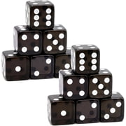12 Piece 19 mm Casino Style Dice Set, Acrylic Translucent D6 Dice with Square Rounded Edge, Black for Craps, Table Games, Board Games, RPG, MTG, DNDBlack