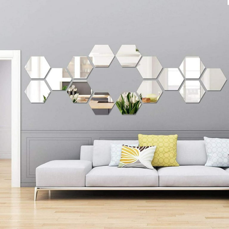 12PC Hexagon Acrylic Mirror Wall Stickers Decals Self Adhesive Art Decor  Sticker