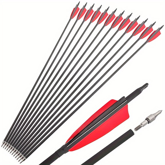 12-Piece 4-Inch Real Feather Hybrid Carbon Arrows Recurve Bow Compound Bow Outdoor Hunting Archery Bows Hunting Arrows Archery Arrow Stems