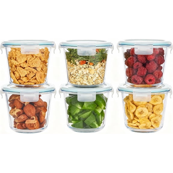 12 Piece 5oz Glass Meal Prep Containers with Lids, Small Airtight Food Storage Set for Snack Packs, Fruit, Dips & Portion Control, Leakproof Lunch Box Containers, Blue