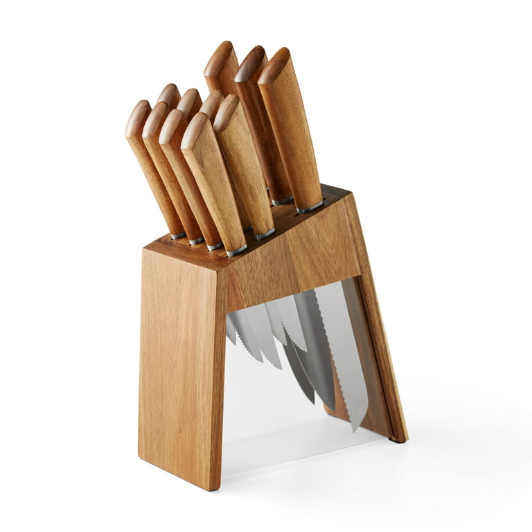 Wooden Kitchen Knife Block - Luxury Hand-Crafted Acacia Wood 8 Slot St –