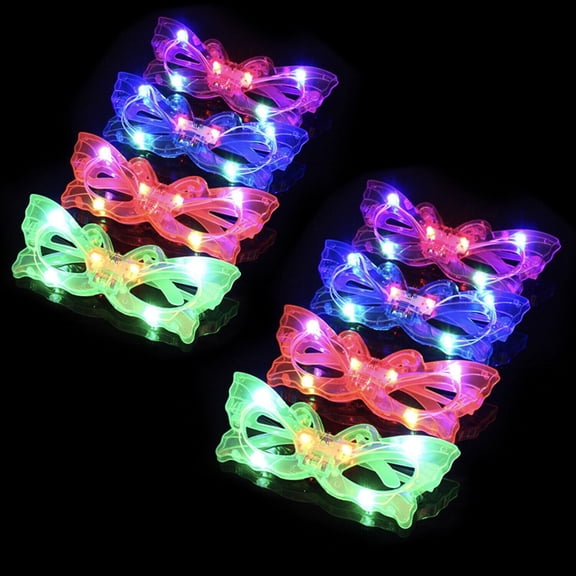 12 Piece Adorable Butterfly Light Up Flashing Glasses For Children and adults - With Push On/Off Button for All Occasions