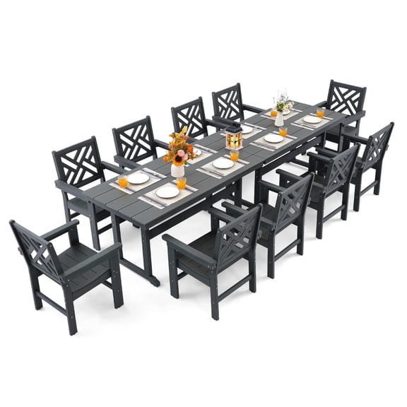 ATKELITION 12-Piece All-Weather HDPE Patio Dining Set for 10 with Umbrella Hole