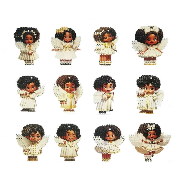 12-Piece Angel Christmas Ornaments, Wooden Vintage Christmas Tree Ornaments, Hanging Ornaments, Christmas Tree Home & Interior Holiday Decorations (3.15 Inches)