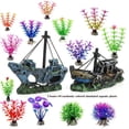 12-Piece Aquarium Decor Set: Resin Sunken Ship & Plants | Safe for ...