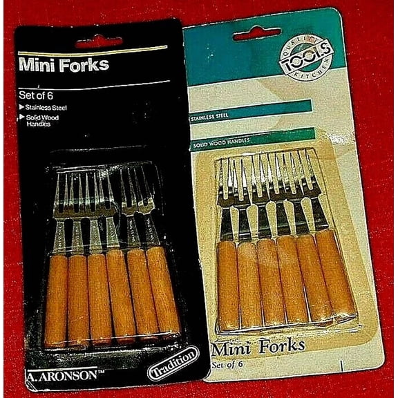 12 Piece Aronson Quality Tools Mini Cocktail Forks Stainless Steel Wood Handle