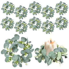 12-Piece Artificial Eucalyptus Candle Rings Set, Boho Style Greenery Candle Wreath Rings with Leaves Garland for Wedding, Table Centerpiece