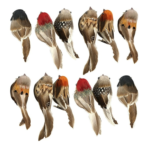 12 Piece Artificial Foam Birds Set With Real Feathers Outdoor Garden Decor Hanging Ornaments Colorful Decorative Birds For Home And Party Decorations Size 4X1X1.6 Inches