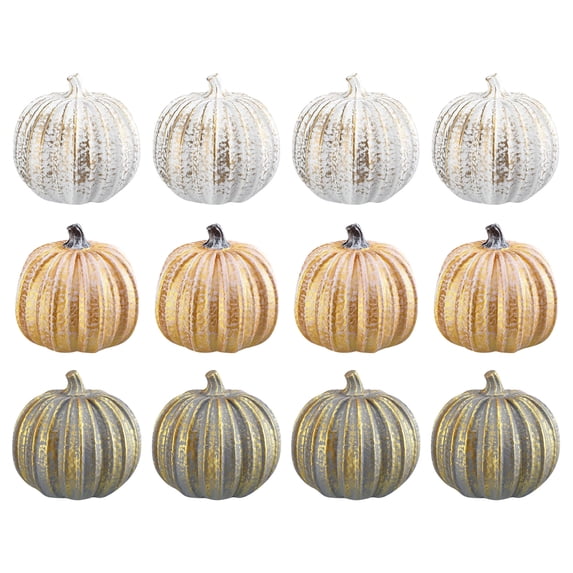 12-Piece Assorted Autumn Pumpkin Set Resin Hand-Painted Mini Pumpkins Thanksgiving Table Centerpiece Fall Harvest Home Decor 2.4-Inch