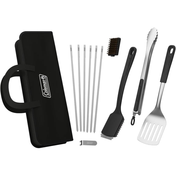 12-Piece BBQ Grill Tool Kit, Heat Resistant Grilling Tools for Smokers, Charcoal, Pellet, and Propane Grills with Carrying Case in Stainless Steel and Black