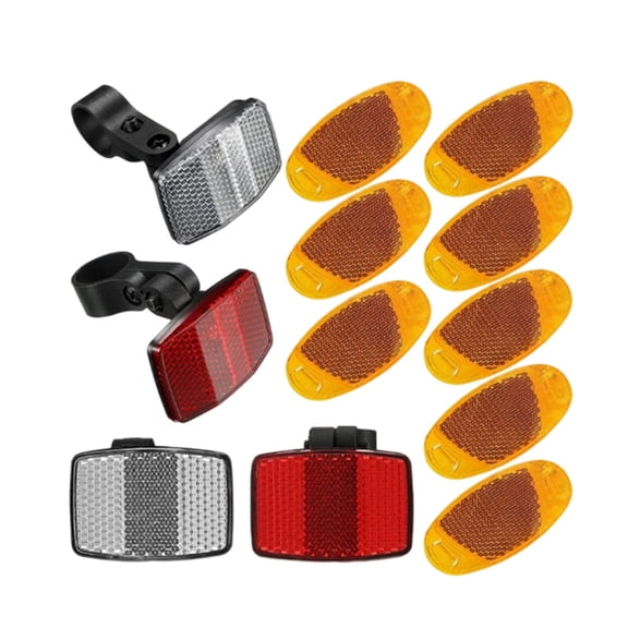 12 Piece Bicycle Reflector Set with Front, Rear and Spoke Safety Reflectors for Night Riding