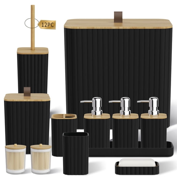 12 Piece Black Bathroom Accessory Set