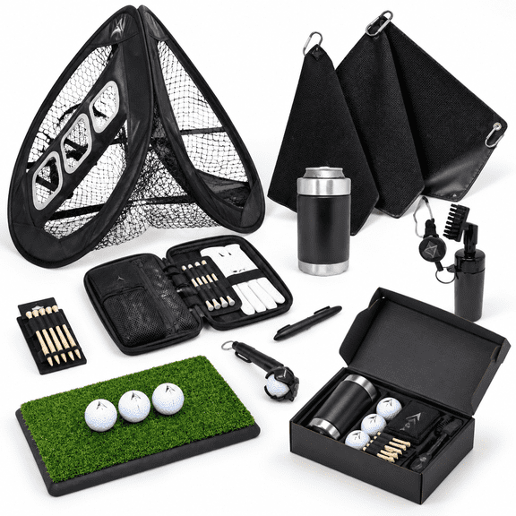 12-Piece Black & Golf Accessory Set, Gift Box for Golfers and Dads