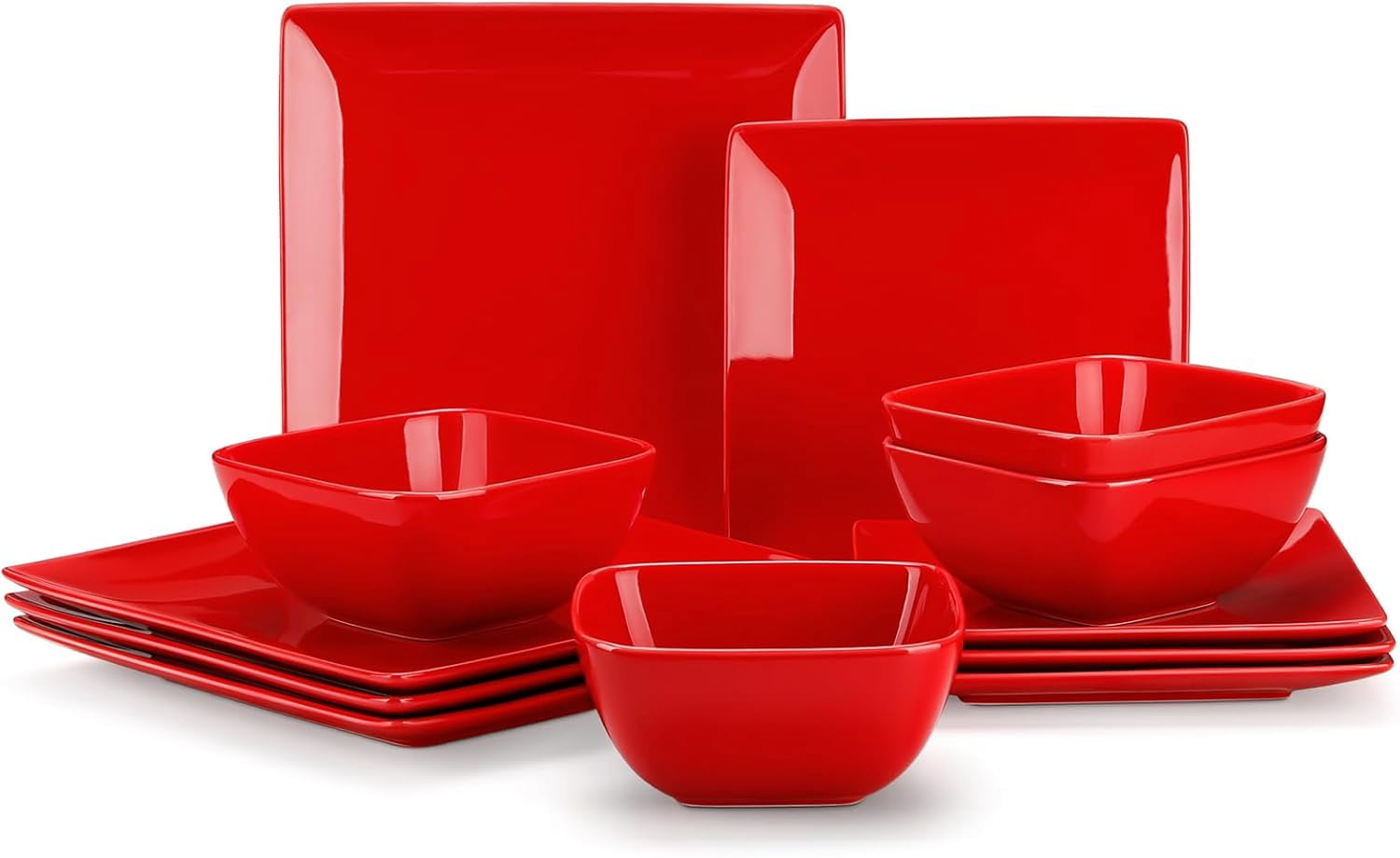 Square Tableware 12-Piece Black Stoneware Square Dinnerware Sets, Plates and Bowls ...