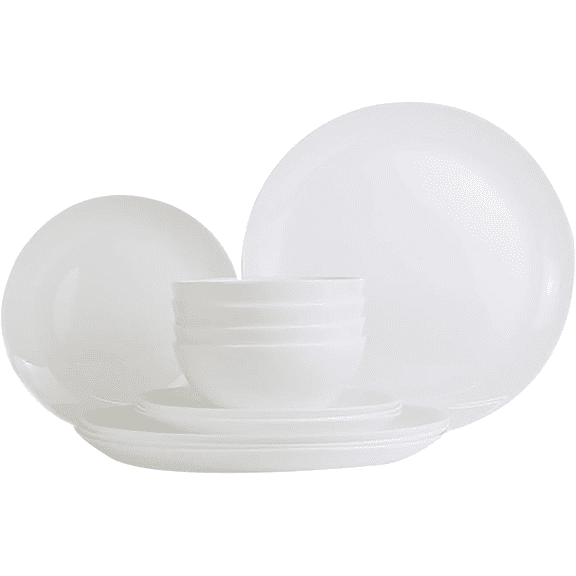 12 Piece Bone China Dinnerware Set - White, Lightweight, Chip & Break Resistant