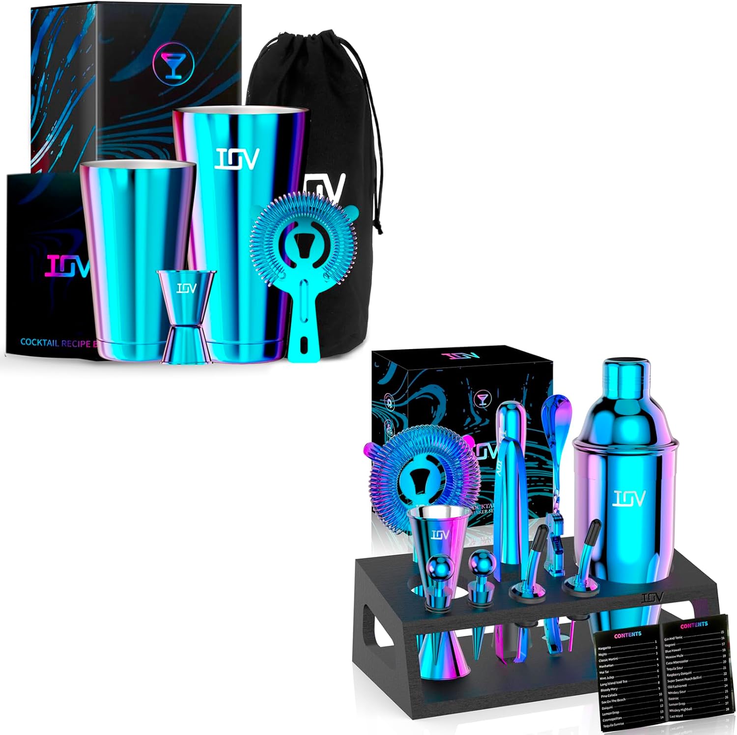 Cocktail-Shaker Bar-Set Aus Edelstahl – Komplettset Mit Sieb, Messbecher & Rezeptbuch