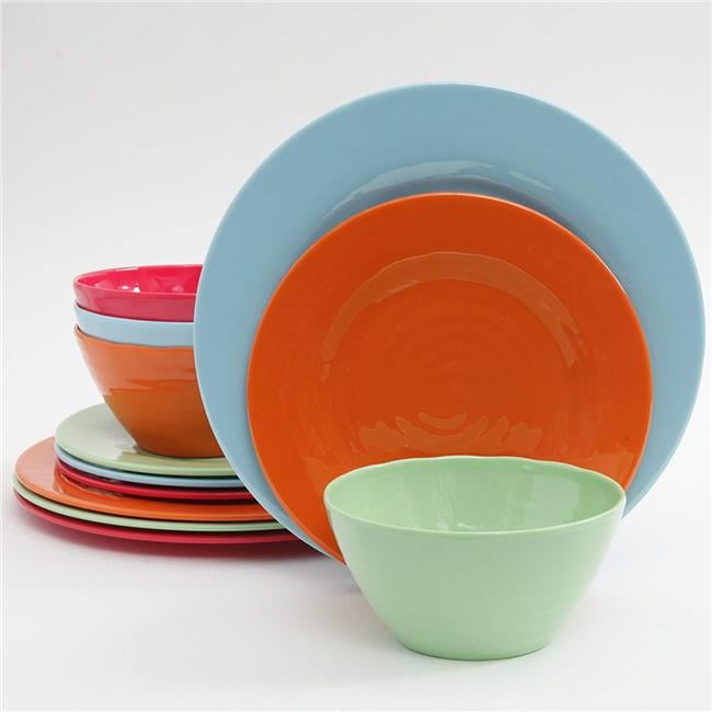 Gibson Brist 12 Piece Assorted Color Melamine Dinnerware Set