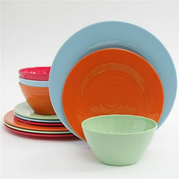 12 Piece Brist Melamine Dinnerware, Assorted Color