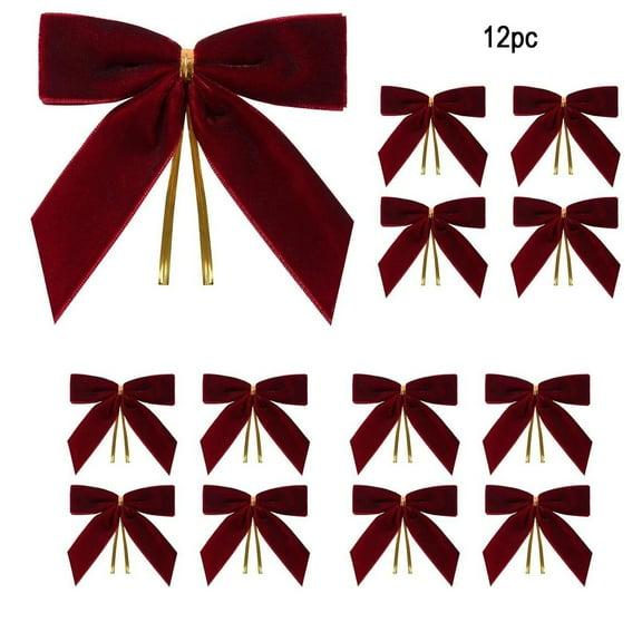 12-Piece Burgundy Velvet Christmas Bows, Mini 3.5x3.5 Inch Wreath Bow Decorations – Easy-to-Attach Ornaments for Christmas Tree, Garland, Gift Boxes, Holiday Parties & New Year