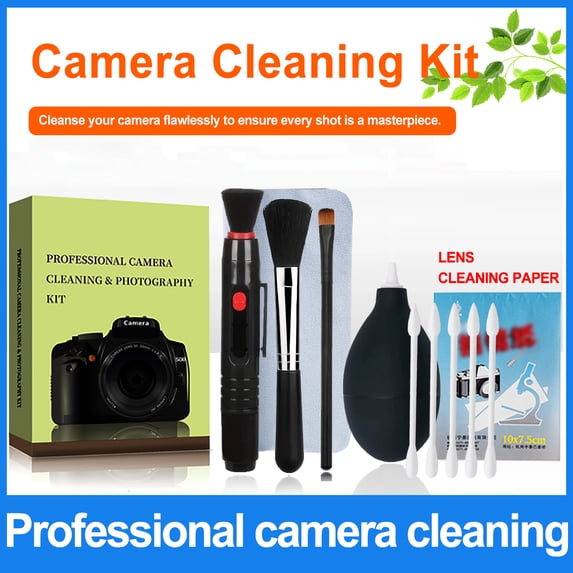 12-Piece Camera Cleaning and Maintenance Kit | Includes microfiber lens cloth, cleaning paper, air blower, brush, etc. Suitable for cleaning SLR/mirrorless camera lenses, camera lenses, and camera b