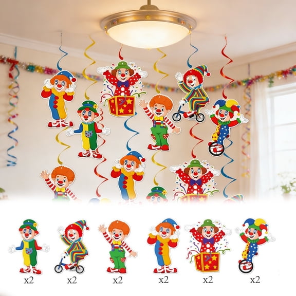 12 Piece Carnival Clown Hanging â Festive Circus Themed Hanging With Swirl Streamers For Carnival Celebrations Party & Ceiling Accents For Circu Event Party