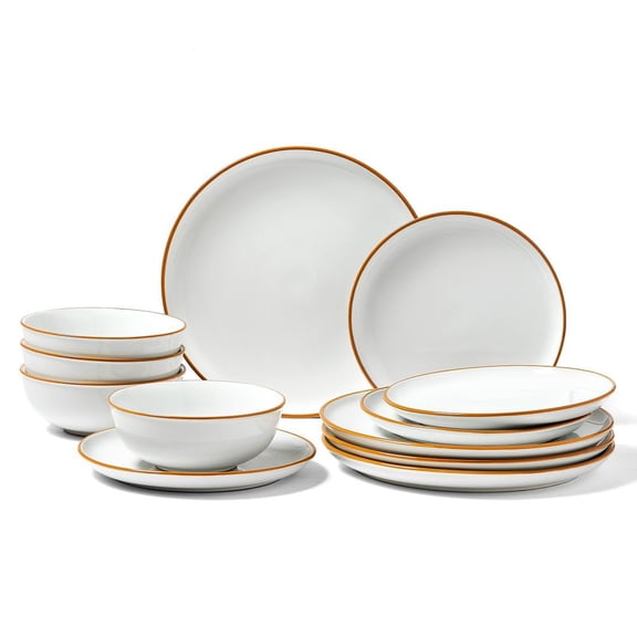 12-Piece Ceramic Dinnerware Set Service for 4 - White Scratch Resistant Round Plates and Bowls, Dishwasher & Microwave Safe for Dessert, Salad, Soup, Pasta