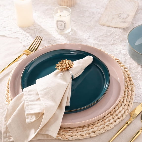 12-Piece Ceramic Dinnerware Set for 4, Handpainted Rustic Terracotta Plates and Bowls, Scratch Resistant Stoneware Dishes, Dishwasher Microwave Safe