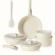 12 Pcs Pots and Pans Set, White Granite NonstickCookware Sets Detachable Handle, StackableInduction Kitchen Cooking Set, Stain & Scratch-resistant