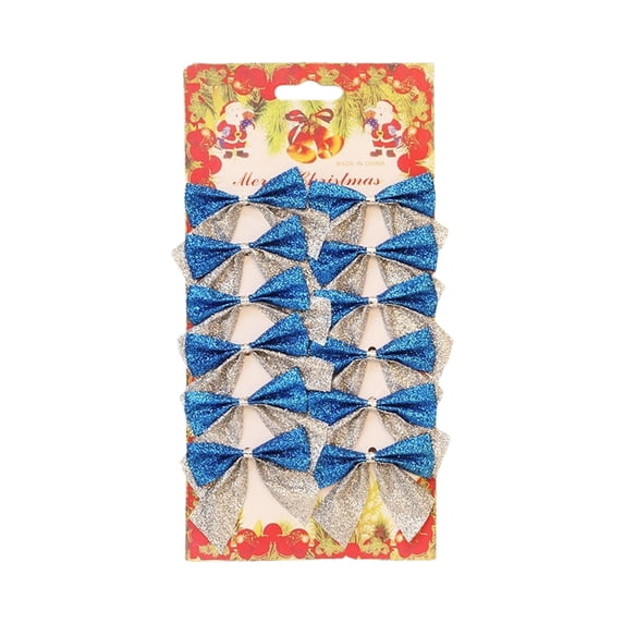 12-Piece Christmas Bow Set with Gold Powder Finish, Mini Plastic Ribbons for Gift Wrapping and Tree Decor, Holiday Party Decoration for Festive Celebration