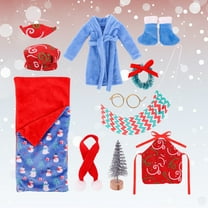 12-Piece Christmas Doll Accessories Set w/Pajamas, Sleeping Bag & Tree Decor - Fits 12" Dolls, Roleplay Costume Bundle Multicolor