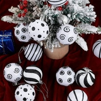 12-Piece Christmas Ornament Set, Black and White Decorative Baubles with Swirls and Polka Dots, Holiday Tree Decorations, Hanging Christmas Balls