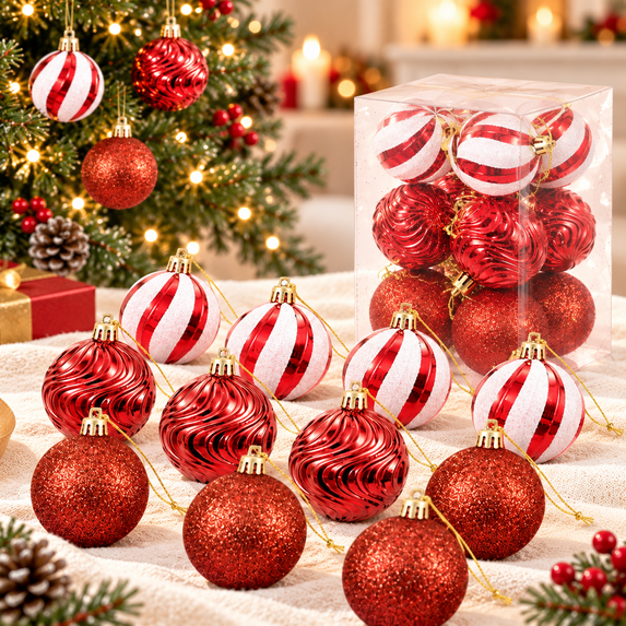 12-Piece Christmas Ornament Set, Plastic Hanging Balls and Pendants ...