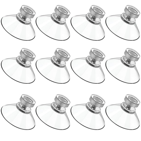 12 Piece Clear PVC Suction Cups with Transparent Screw Hooks for Kitchen Bathroom and Car Use,Clear,4X2CM