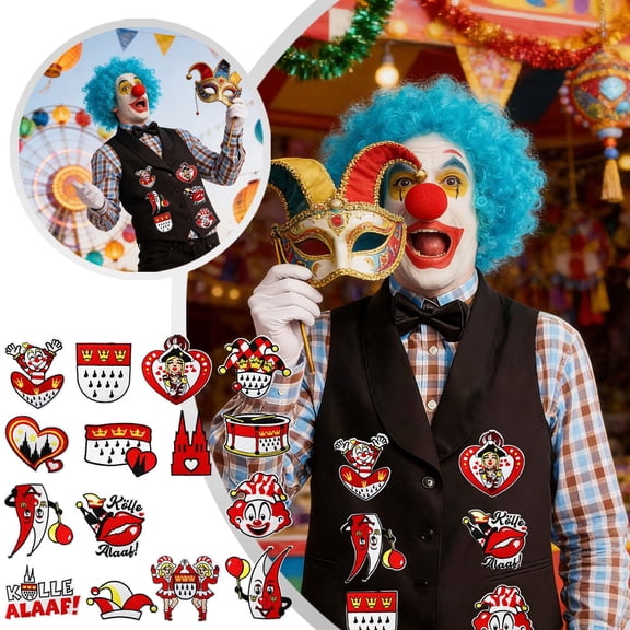 12-Piece Clown Themed Embroidered Iron-On Patch Set - Carnival & Halloween Embellishments for Jackets, Hats, and Outfits