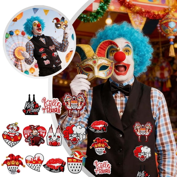 12-Piece Clown Themed Embroidered Iron-On Patch Set - Carnival & Halloween Costume Embellishments for Jackets, Hats, and Outfits