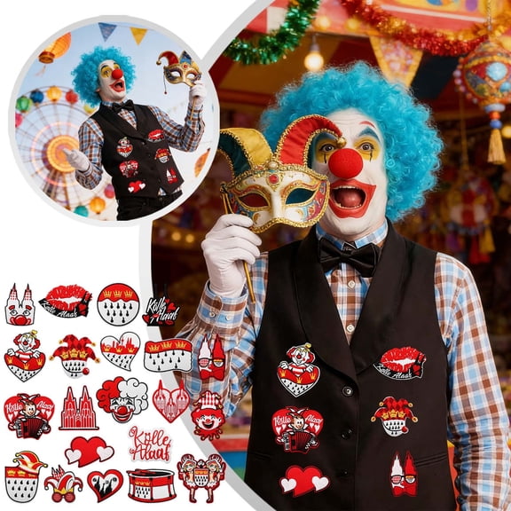 12-Piece Clown Themed Embroidered Iron-On Patch Set - Carnival & Halloween Embellishments for Jackets, Hats, and Outfits