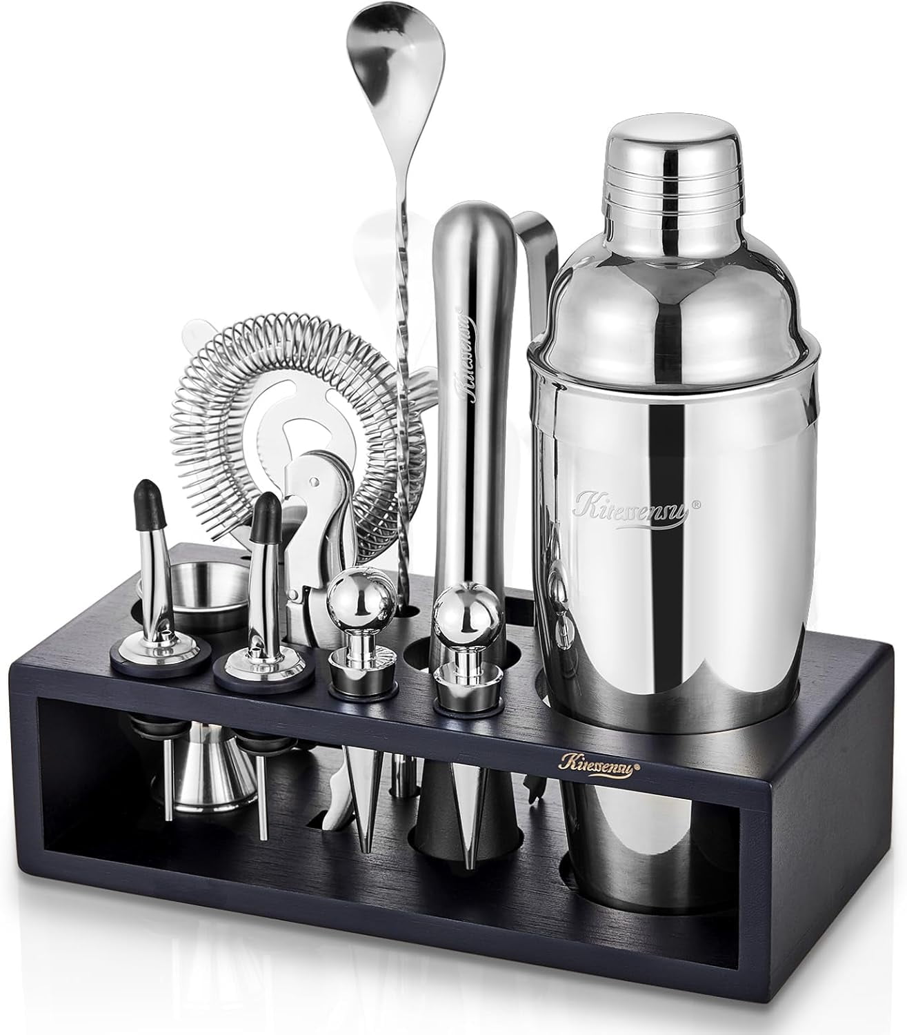 Set Da Cocktail 22 Pezzi Da 750 Ml, Con Shaker Boston, Jigger, Colino, Bar Spoon E Supporto Portabottiglie, Accessori Per Barista