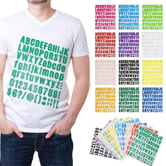 12-Piece Color Palette Alphanumeric Stickers/ 12 Piece On Letters 12 Colors Heat Transfer Stickers For Clothing On Transfer Stickers For DIY Crafts And Customization