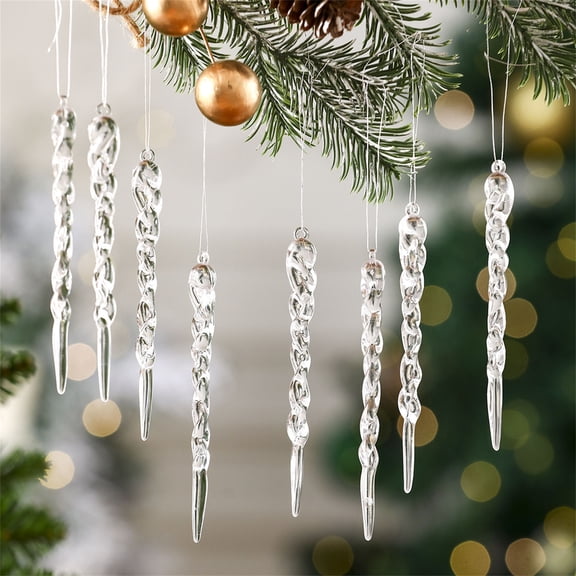 12-Piece Colored Transparent Icicle Christmas Ornaments - Glass-Like Acrylic Hanging Decorations for Christmas Tree & Holiday Home Decor