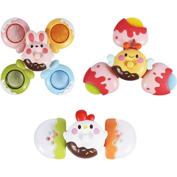 12 Piece Colorful Stackable Sensory Fruit and Animals Shape Detachable Sit and Spin Fidget Baby Toys for Toddlers