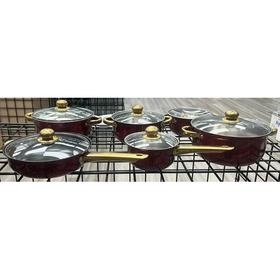 Premium 12-Piece High Quality Stainless Steel Cookware Set, Durable Pots and Pans with Lids – Red color Kitchen Cooking Set for Even Heat Distribution, Easy Cleaning, and Long-Lasting Performance