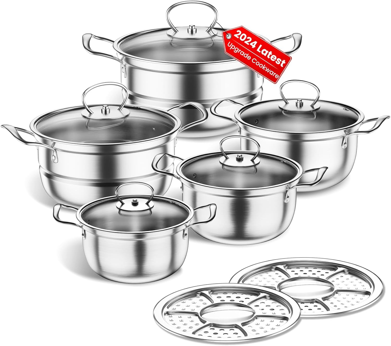 12 Piece Cookware Set, Stainless Steel Kitchen Induction Cookware Set ...