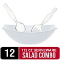 thumbnail image 1 of 12 Piece - Crown Display Large White Disposable Plastic Serving Bowls (112oz) - With 4 Clear Disposable Plastic Deluxe Salad Spoons & forks, 1 of 10