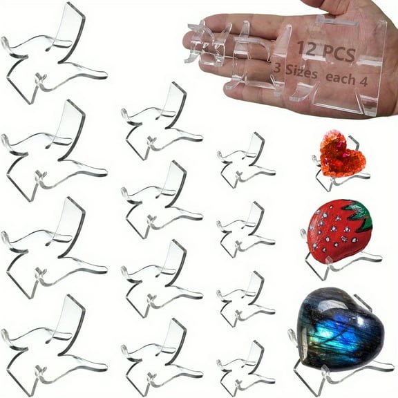 12-Piece Crystal Display Stand Set, Clear Acrylic Easel Holders for Rocks, Minerals, Geodes & Collectibles in 3 Sizes