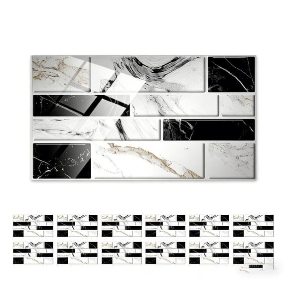 12-Piece Crystal Film Peel and Stick Marble Wall Tiles, 3.9×7.8 Inch Waterproof Oil-Proof Self Adhesive Backsplash, Removable Decor Stickers for Kitchen Bathroom Home Wall Renovation