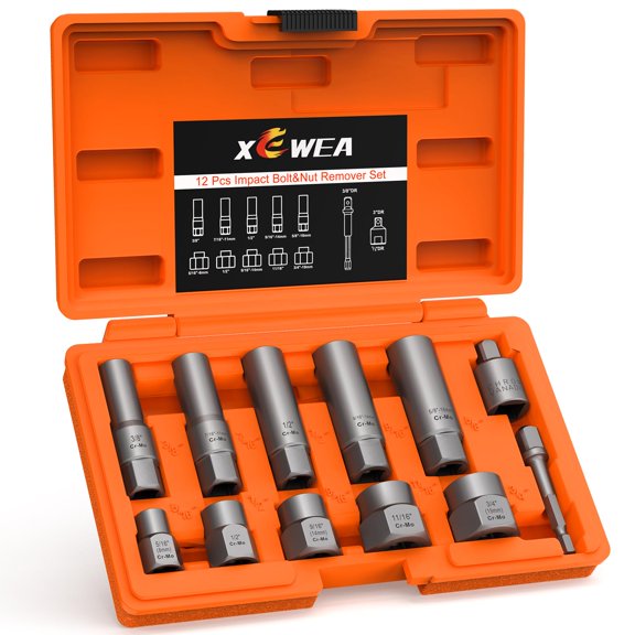 12-Piece Deep and Shallow Bolt Extractor Socket Set, Upgrade Stripped Easy Out Bolt Nut Remover Set For Removing Studs, Damaged, Frozen, Rusted, Rounded-Off Bolts, Nuts & Screws