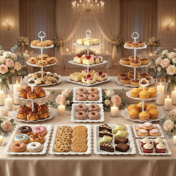 12-Piece Dessert Display Stand Set, 3-Tier Cupcake Stand and 2-Tier Cake Holder, Plastic Serving Trays for Cupcakes, Cookies, Candy, Tea Parties, Birthdays and Events