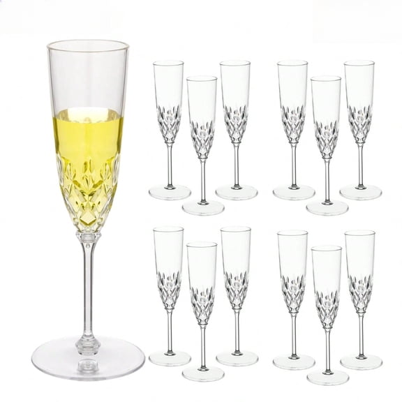 12-Piece Detachable Plastic Champagne Flutes 3.7 oz Clear Toasting Glasses